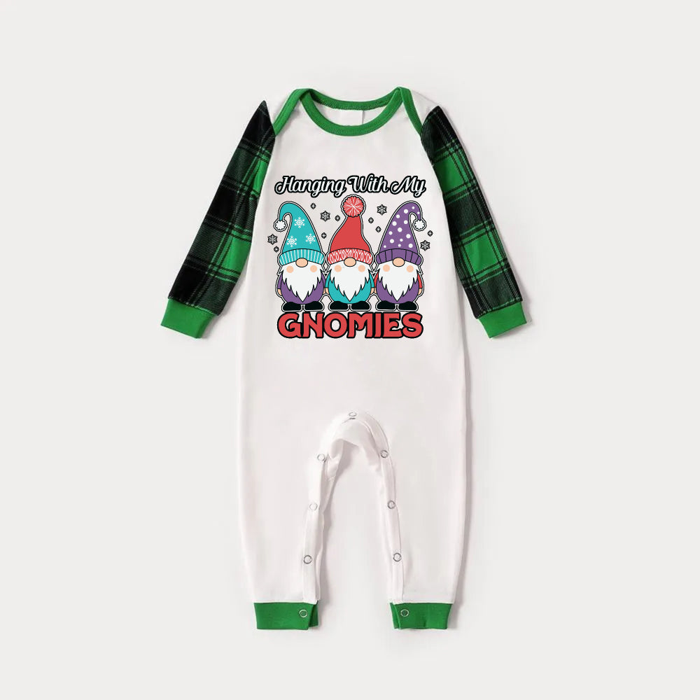 WW | Green Raglan Top Green Plaid Christmas Pajama Set with "Hanging With My GNOMIES" and Cute Gnome Print