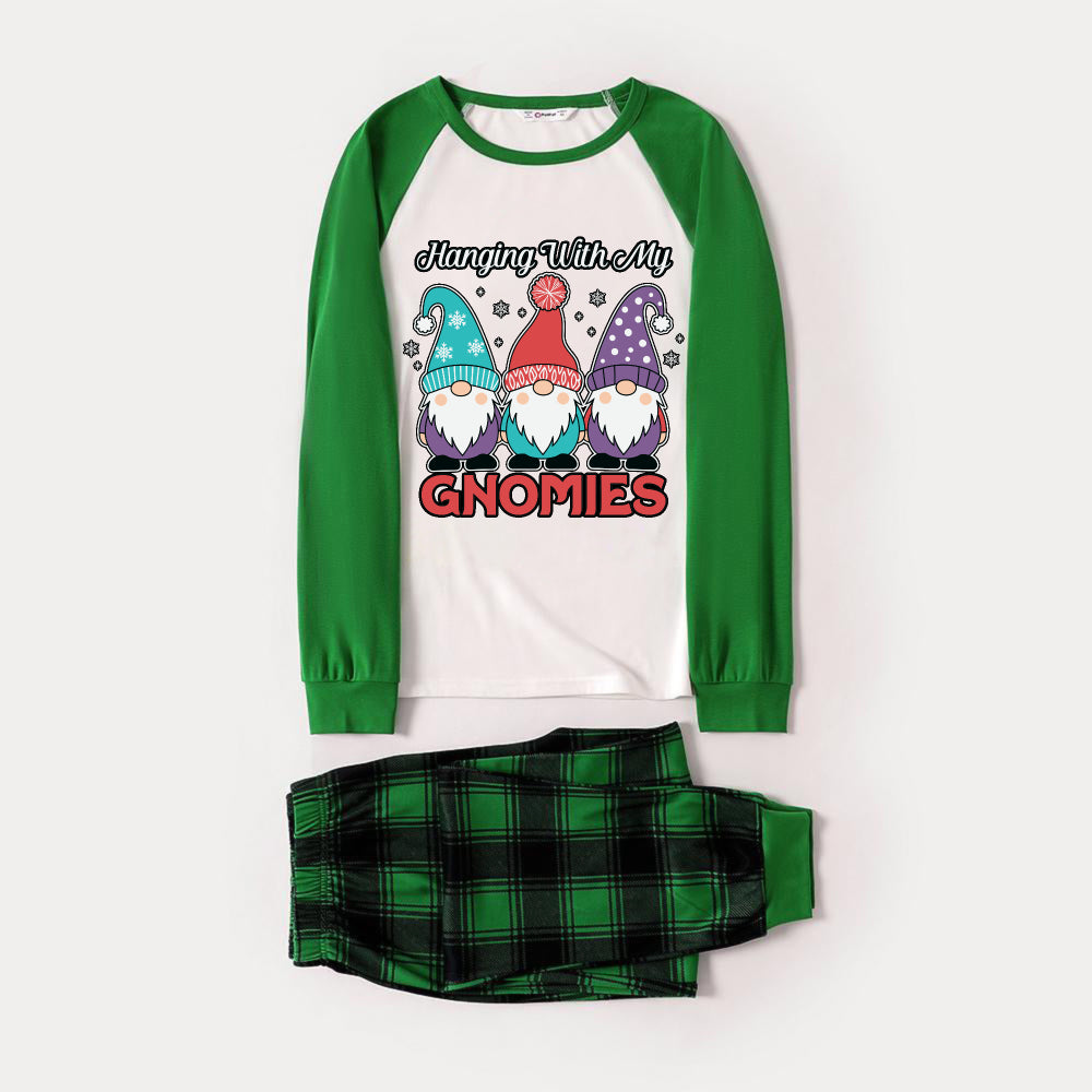 WW | Green Raglan Top Green Plaid Christmas Pajama Set with "Hanging With My GNOMIES" and Cute Gnome Print
