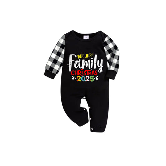 WW | Black and White Checked Short Sleeve Christmas Pyjama Set with Christmas Text Patterns