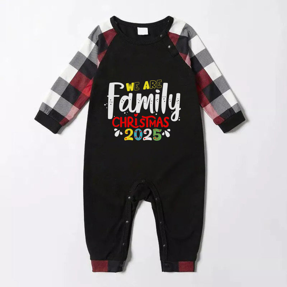 WW | Christmas Family Matching Pajamas - Red and Grey Plaid PJs Set with "We Are Family" Christmas Slogan Print