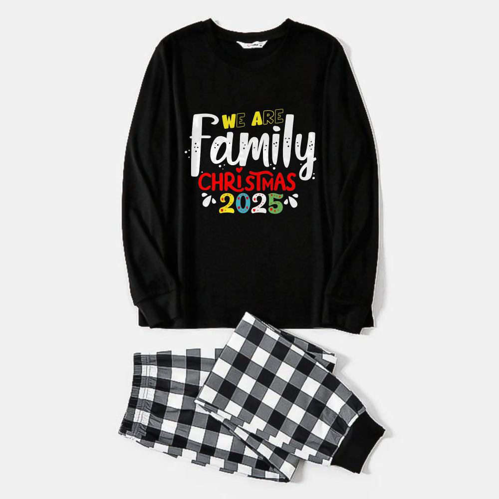 WW | Black and White Checkerboard Christmas Pyjama Set with "We Are Family Christmas 2025" Art Text Print