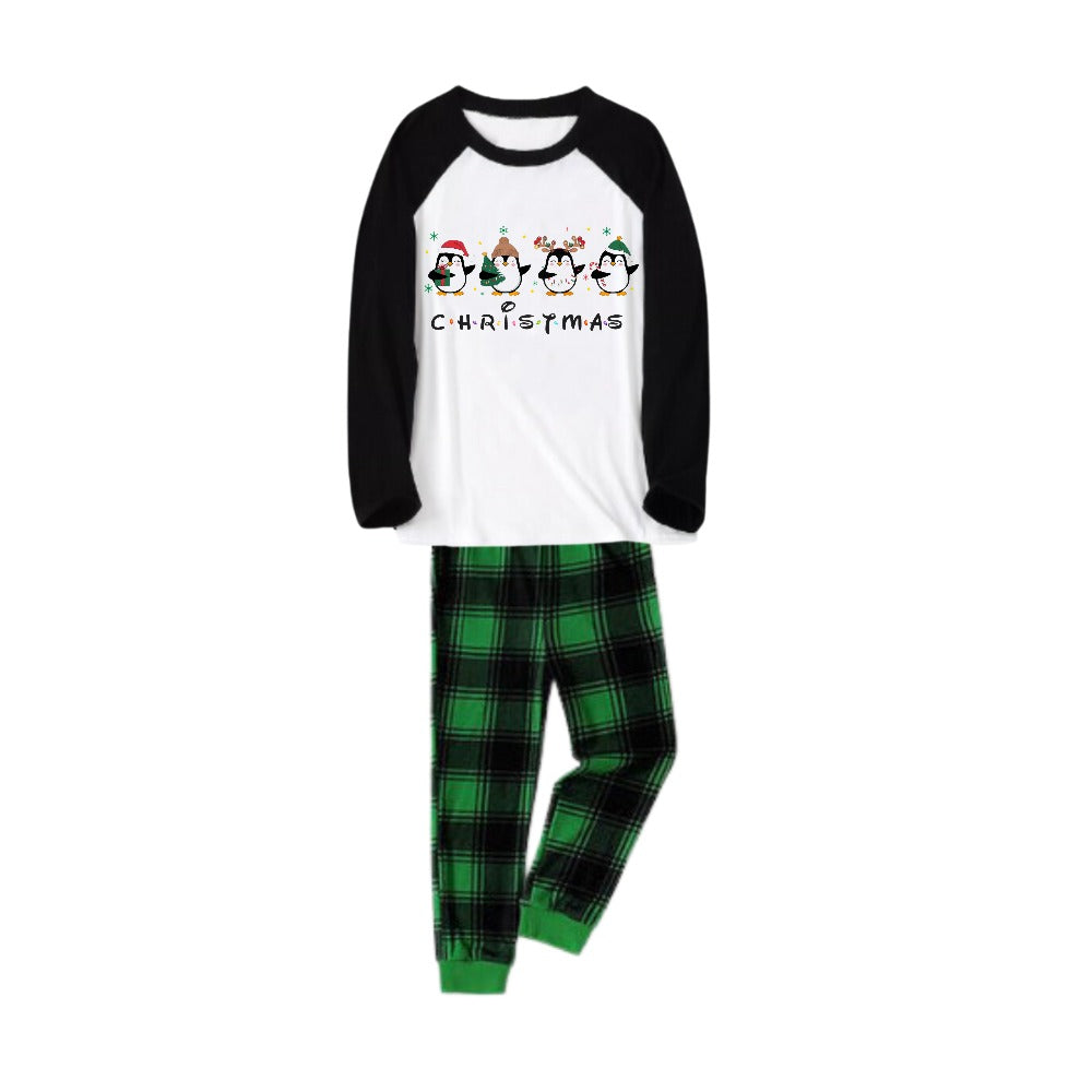 WW | Schwarzes Raglan-Top Grünes Karomuster Weihnachts-Pyjama-Set Mit Pinguin-Druck