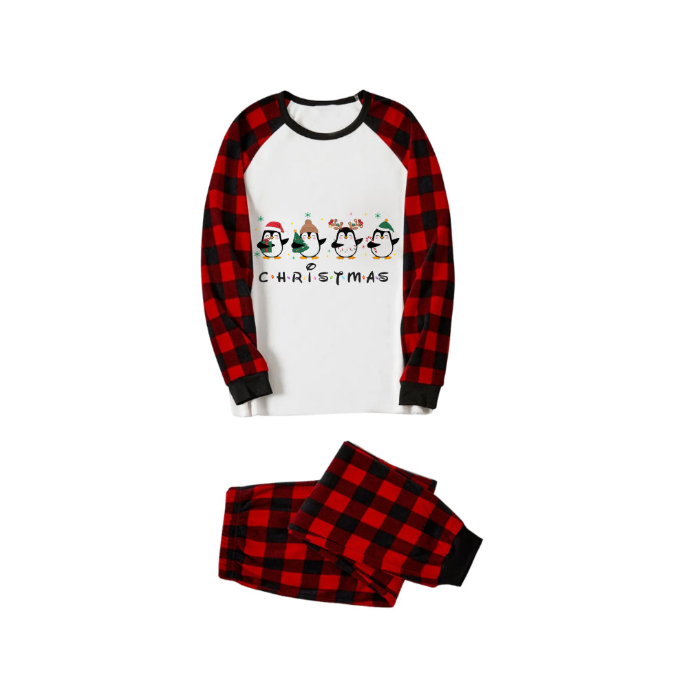 WW | Red and Black Plaid Christmas Penguin Cartoon Print Pajama Set