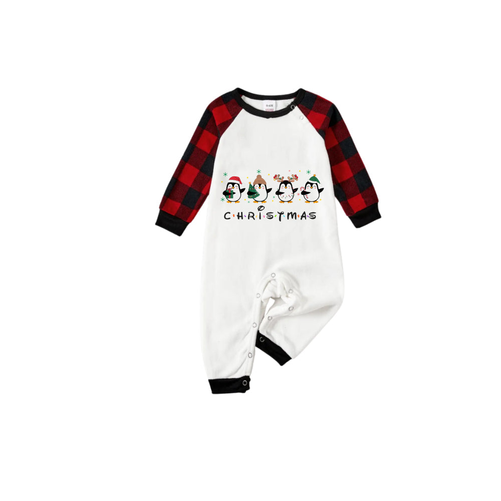 WW | Red and Black Plaid Christmas Penguin Cartoon Print Pajama Set