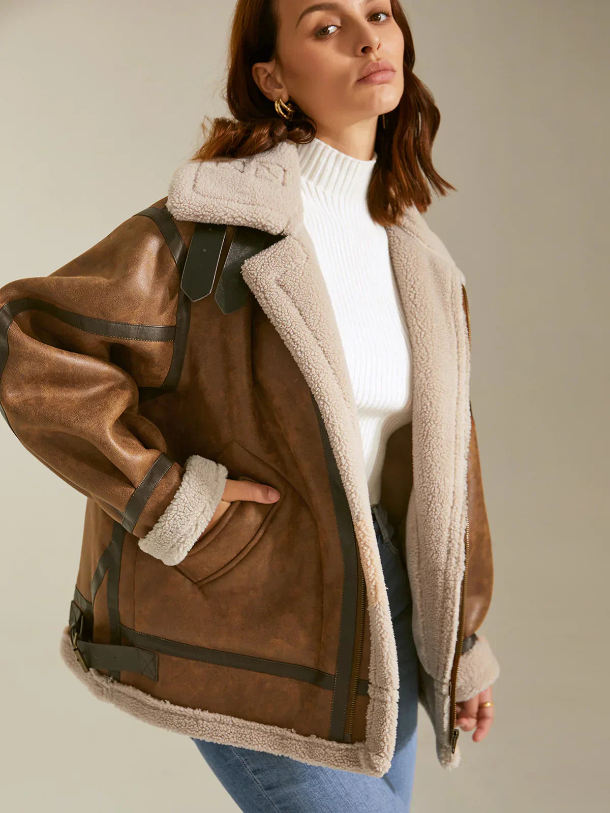 WW | Gefütterte Wildleder Shearling Flugjacke