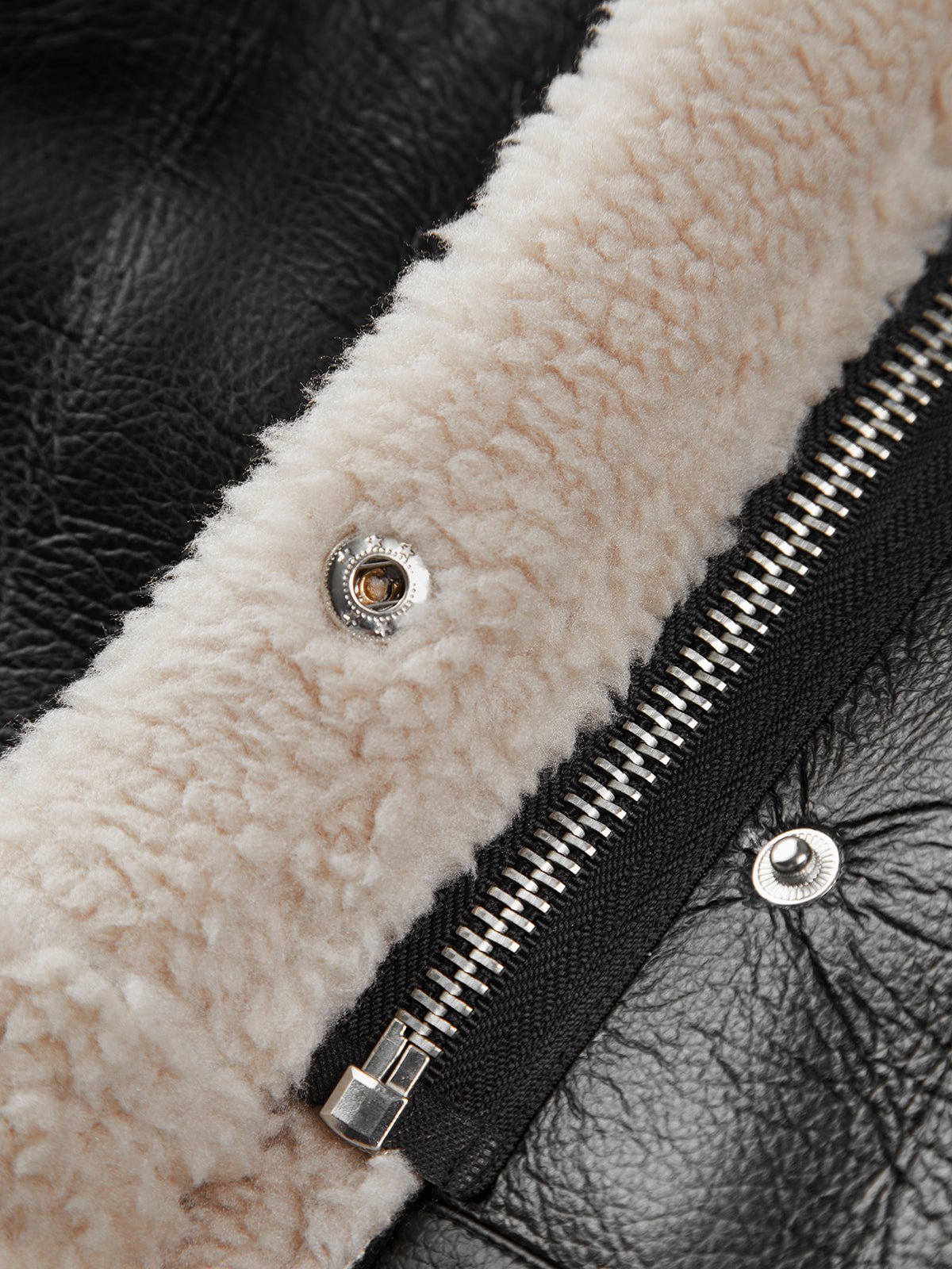 WW | Leder Fliegerjacke - Schurwolle-Futter Wärme - Schwarz & Weiß Kontrast - Winterstil