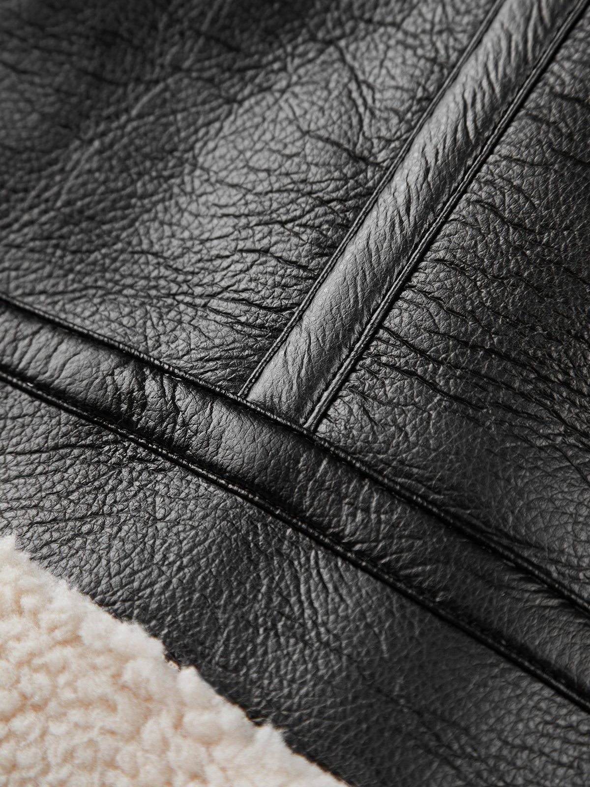 WW | Leder Fliegerjacke - Schurwolle-Futter Wärme - Schwarz & Weiß Kontrast - Winterstil