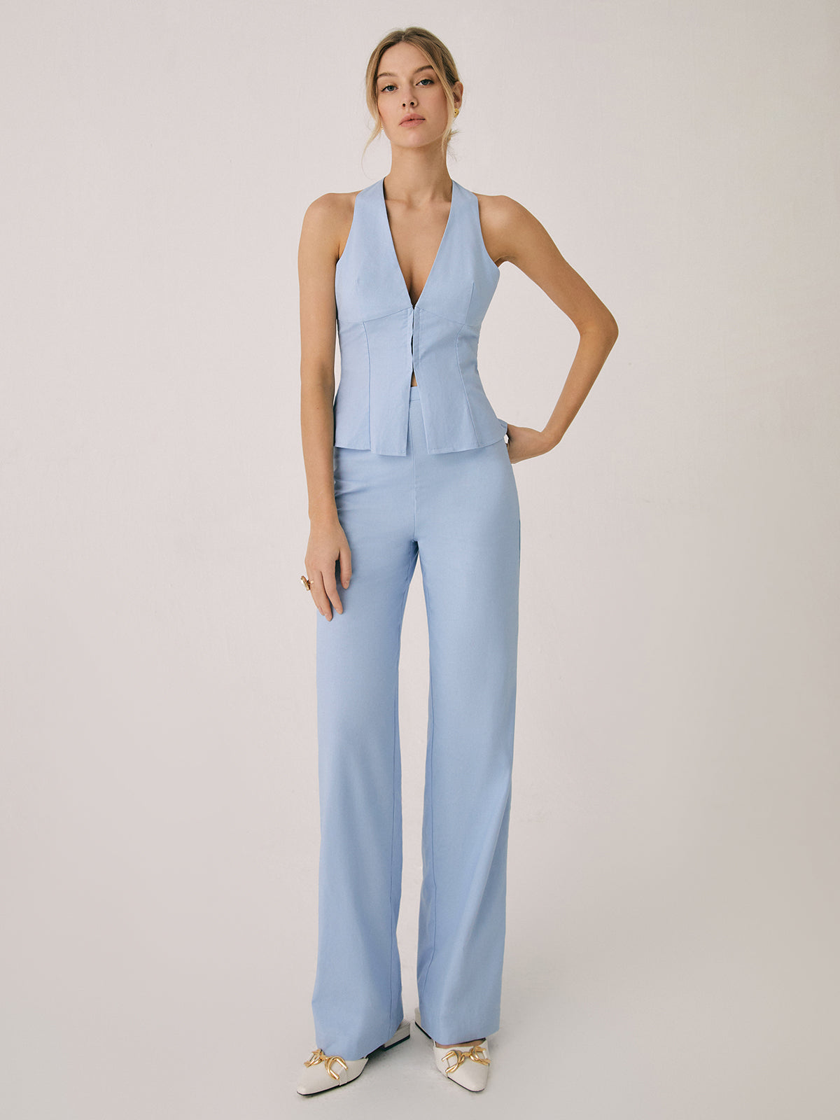 WW | Elegantes Zweiteiliges Satz Mit Weste & Weitbein Hose