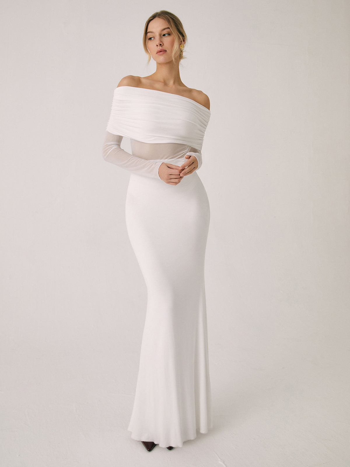 DANIELA | SCHULTERFREIES MAXIKLEID AUS MESH