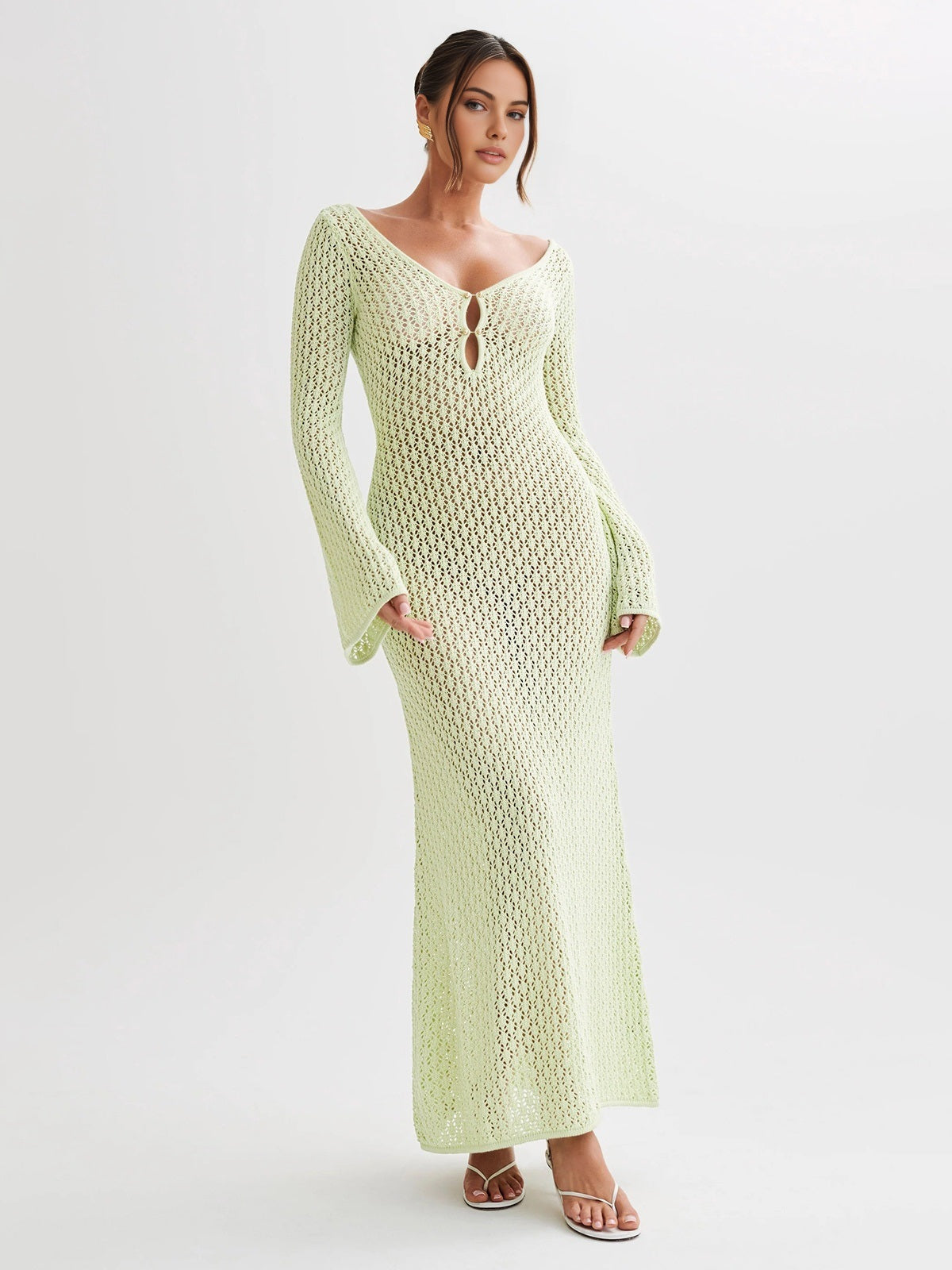 Long-Sleeved Open-Back Maxi Dress