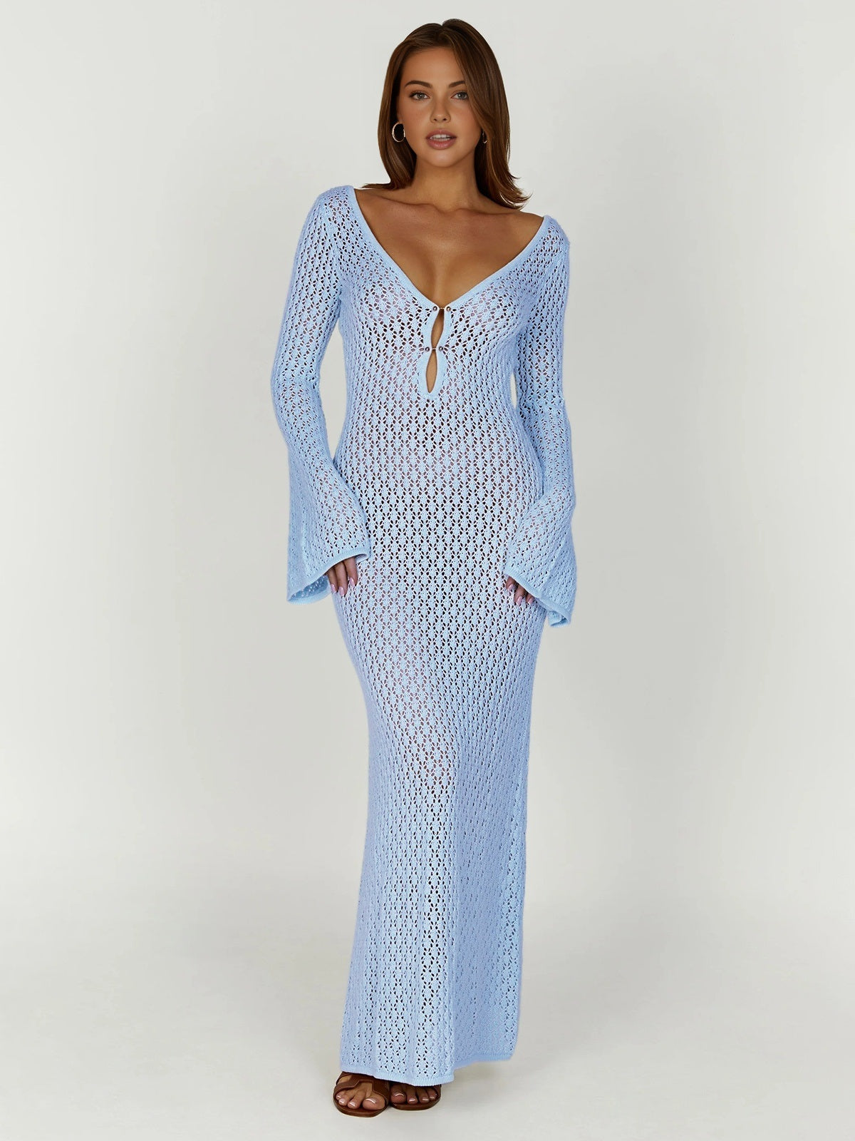 Long-Sleeved Open-Back Maxi Dress