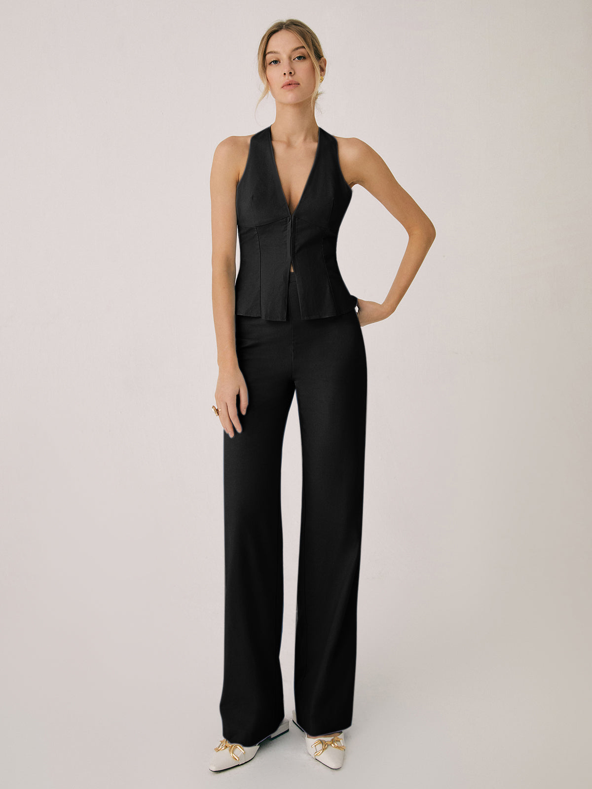 WW | Elegantes Zweiteiliges Satz Mit Weste & Weitbein Hose