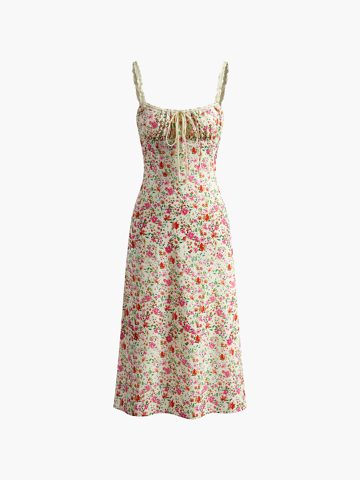 Midi dress with floral print and lace details