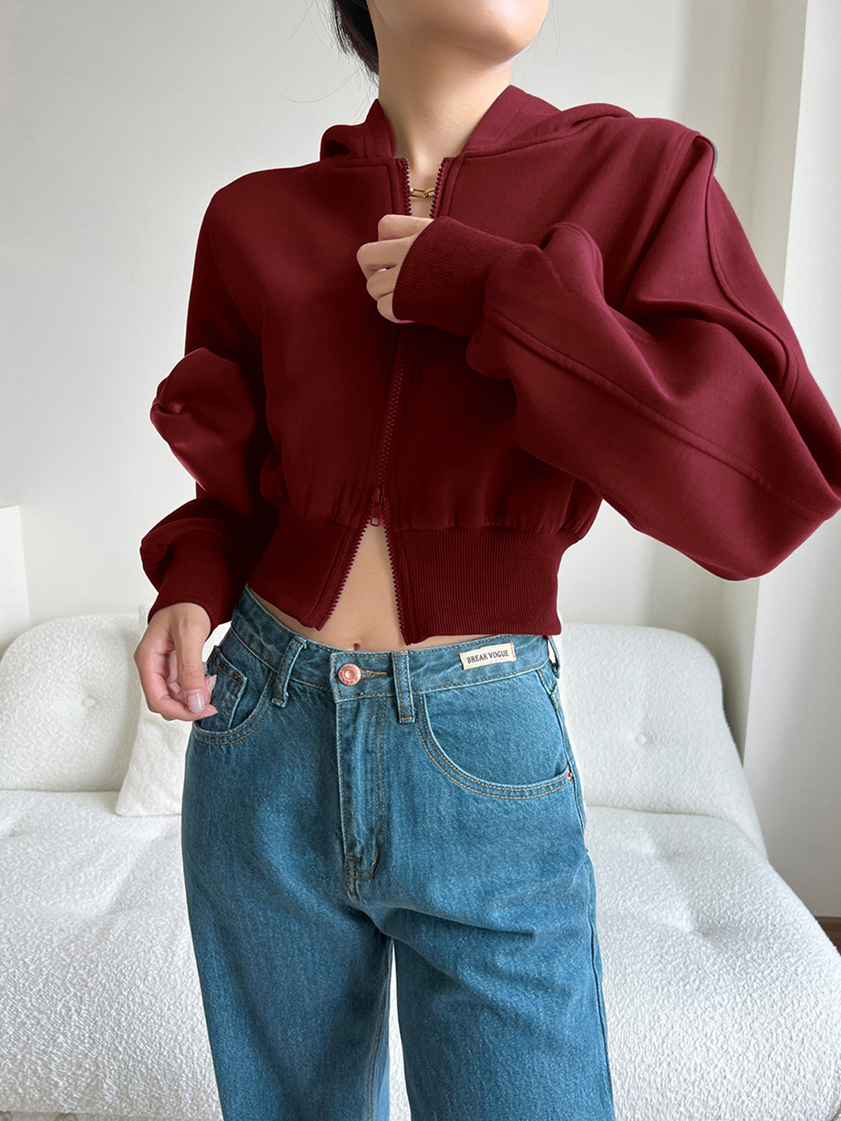 WW | Langarm Zip Crop Hoodie
