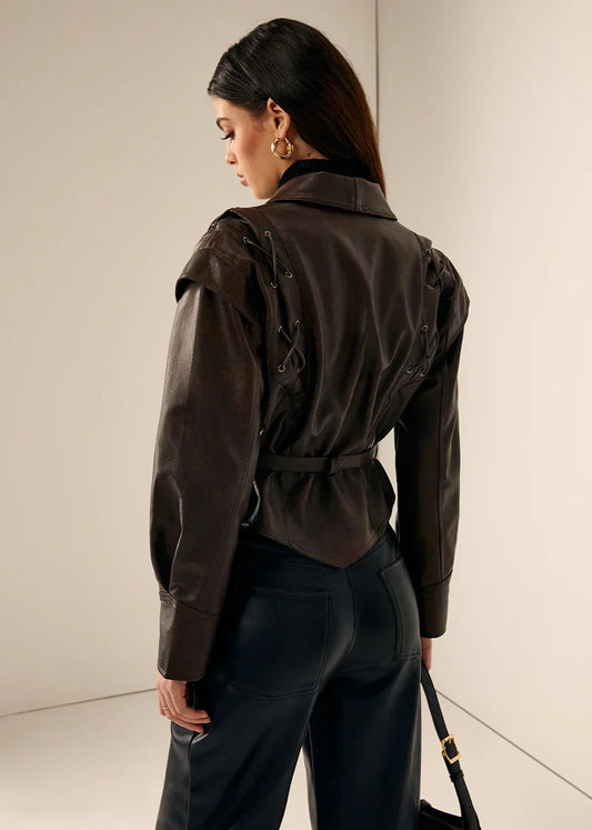 WW | Leder Wickeljacke mit Gürtel