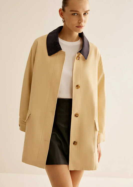 WW | Inspirierter Kontrastkragen Baumwolljacke