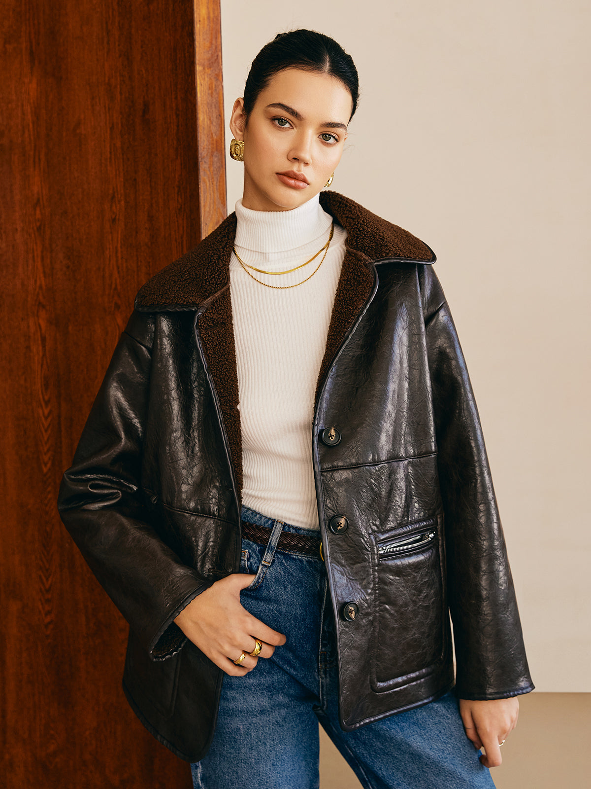 WW | Faux Leather Fleece Jacket