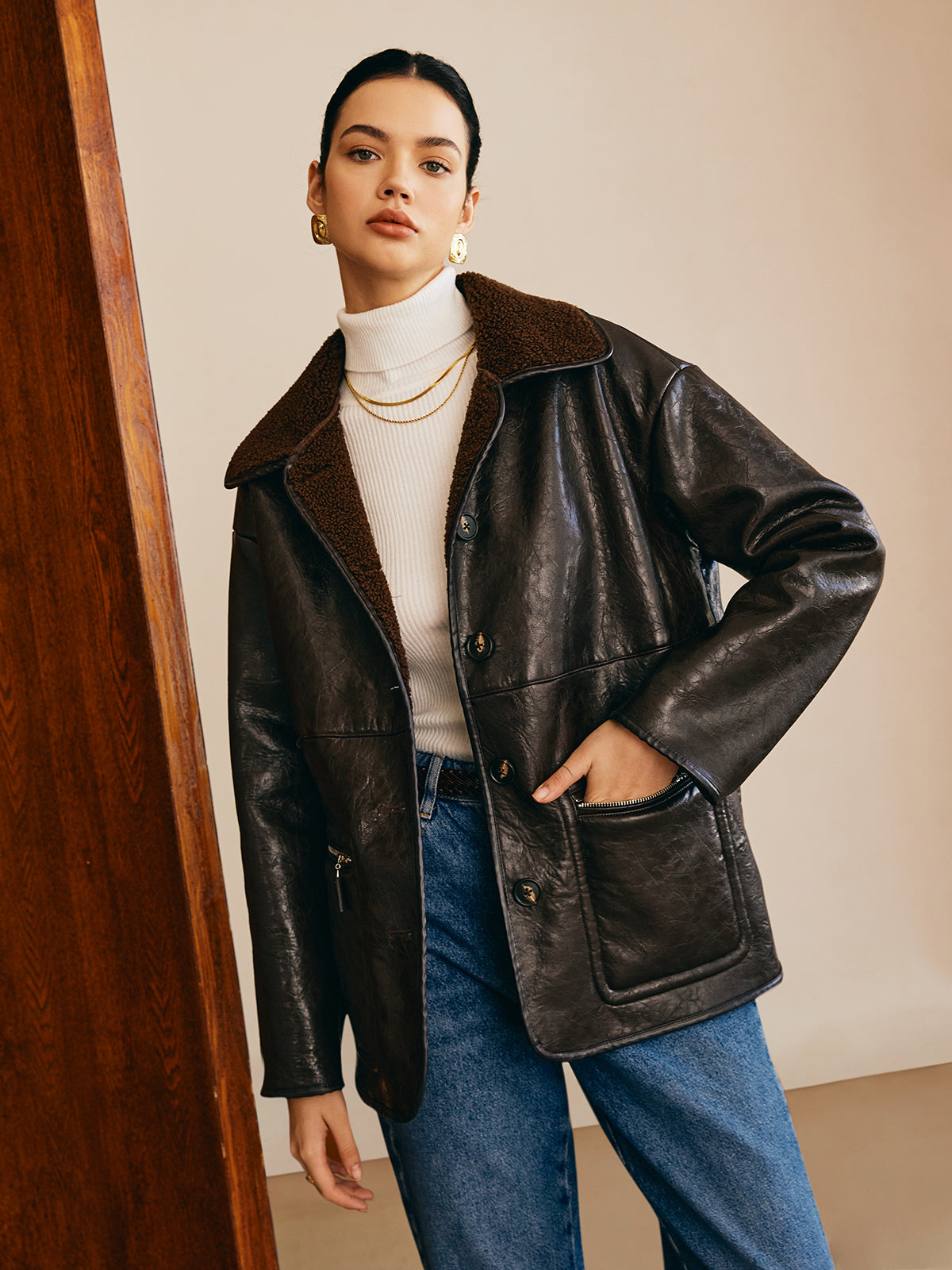 WW | Faux Leather Fleece Jacket