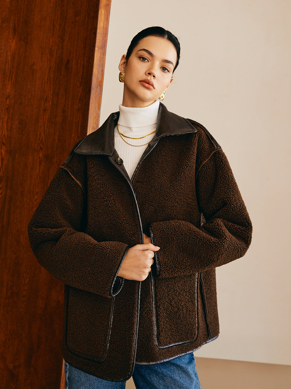 WW | Faux Leather Fleece Jacket
