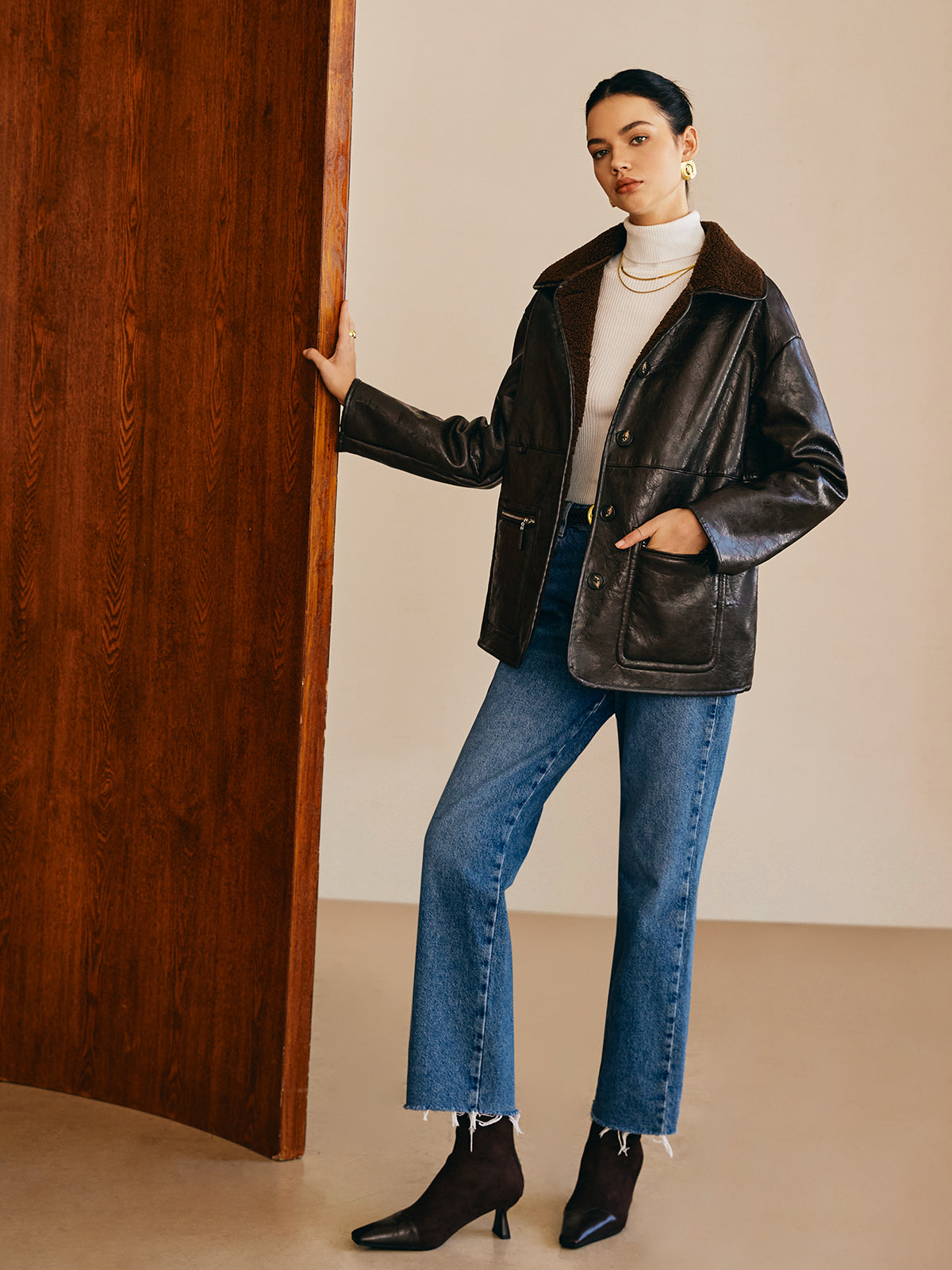 WW | Faux Leather Fleece Jacket