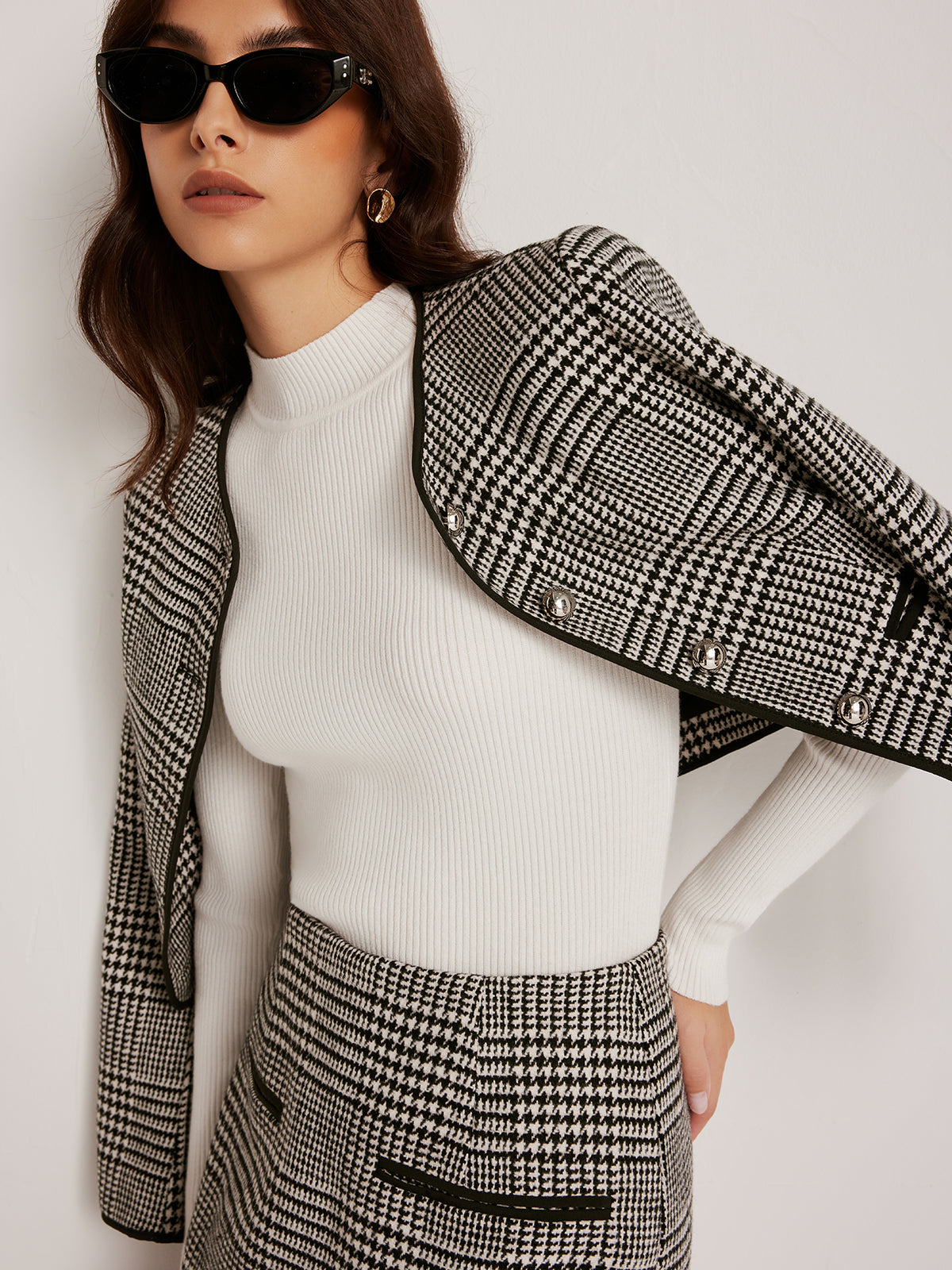WW | Trim Plaid Button Jacket