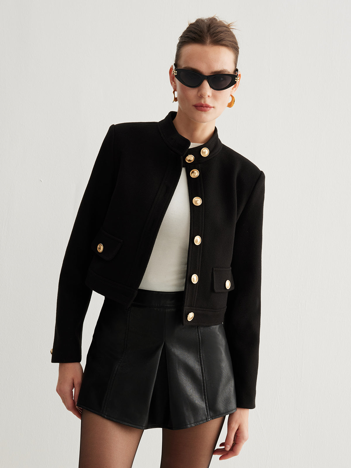WW | Kragenknopf Tweed Kurze Jacke