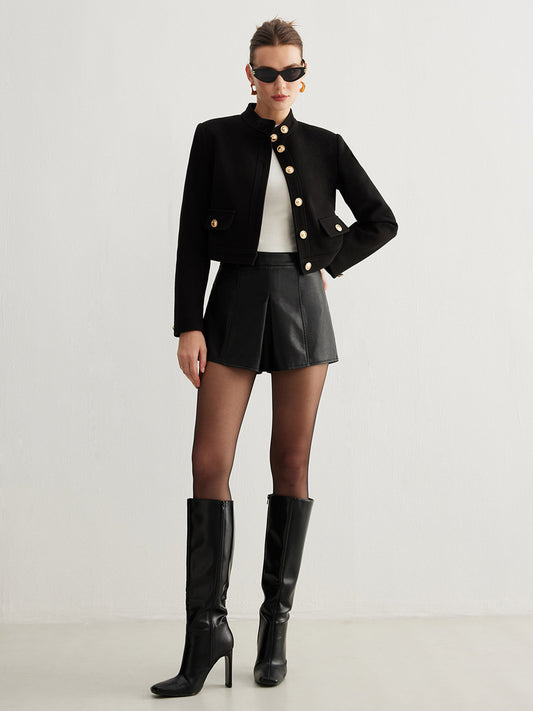 WW | Kragenknopf Tweed Kurze Jacke