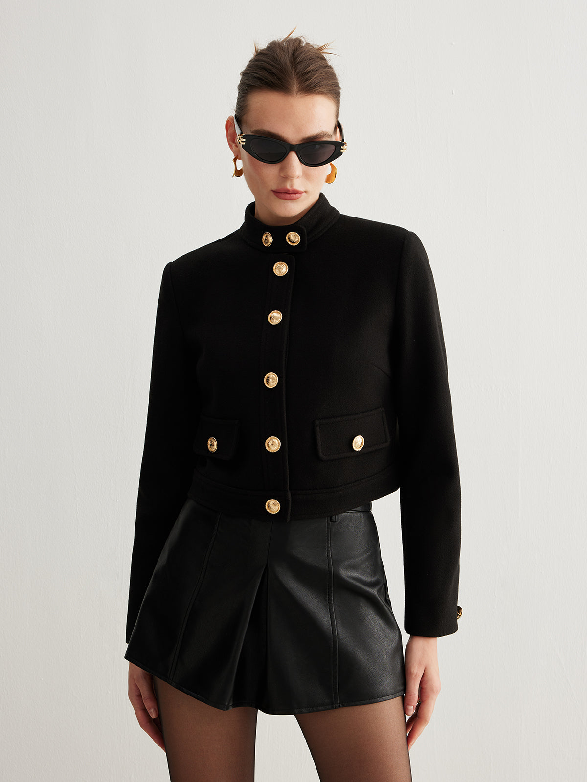 WW | Kragenknopf Tweed Kurze Jacke