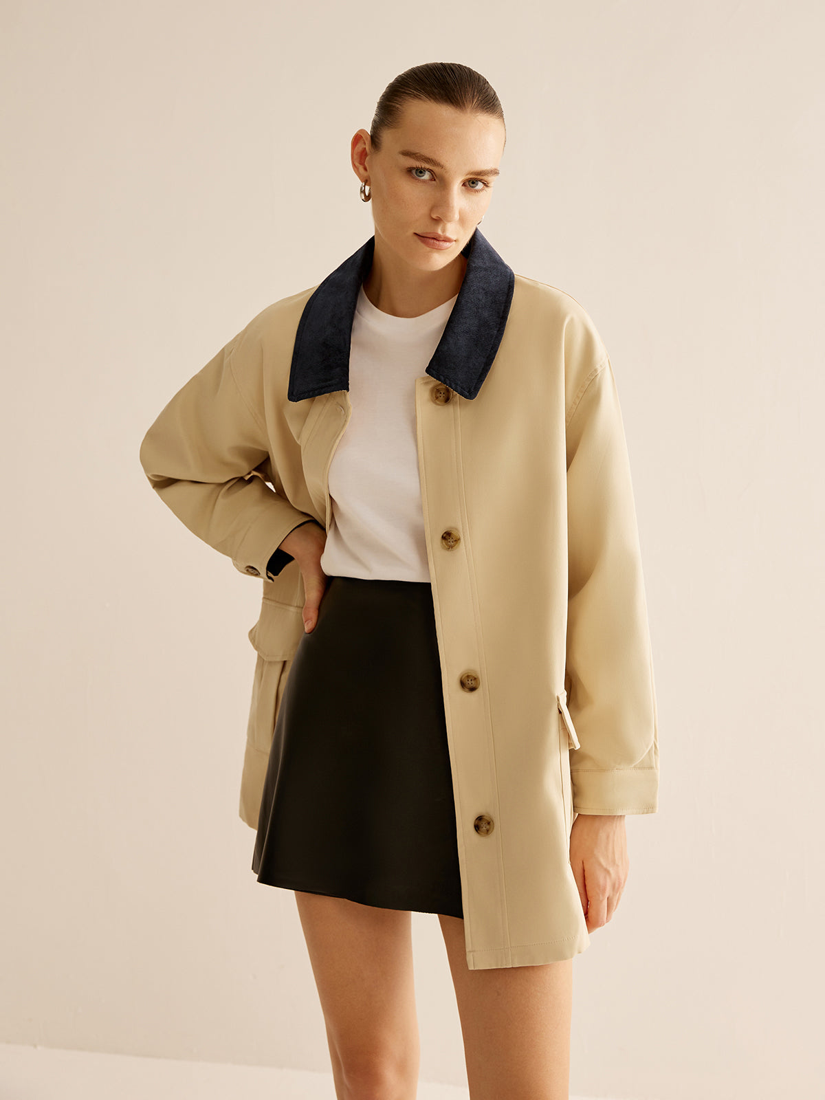 WW | Baumwolle Kontrastkragen Knopfjacket