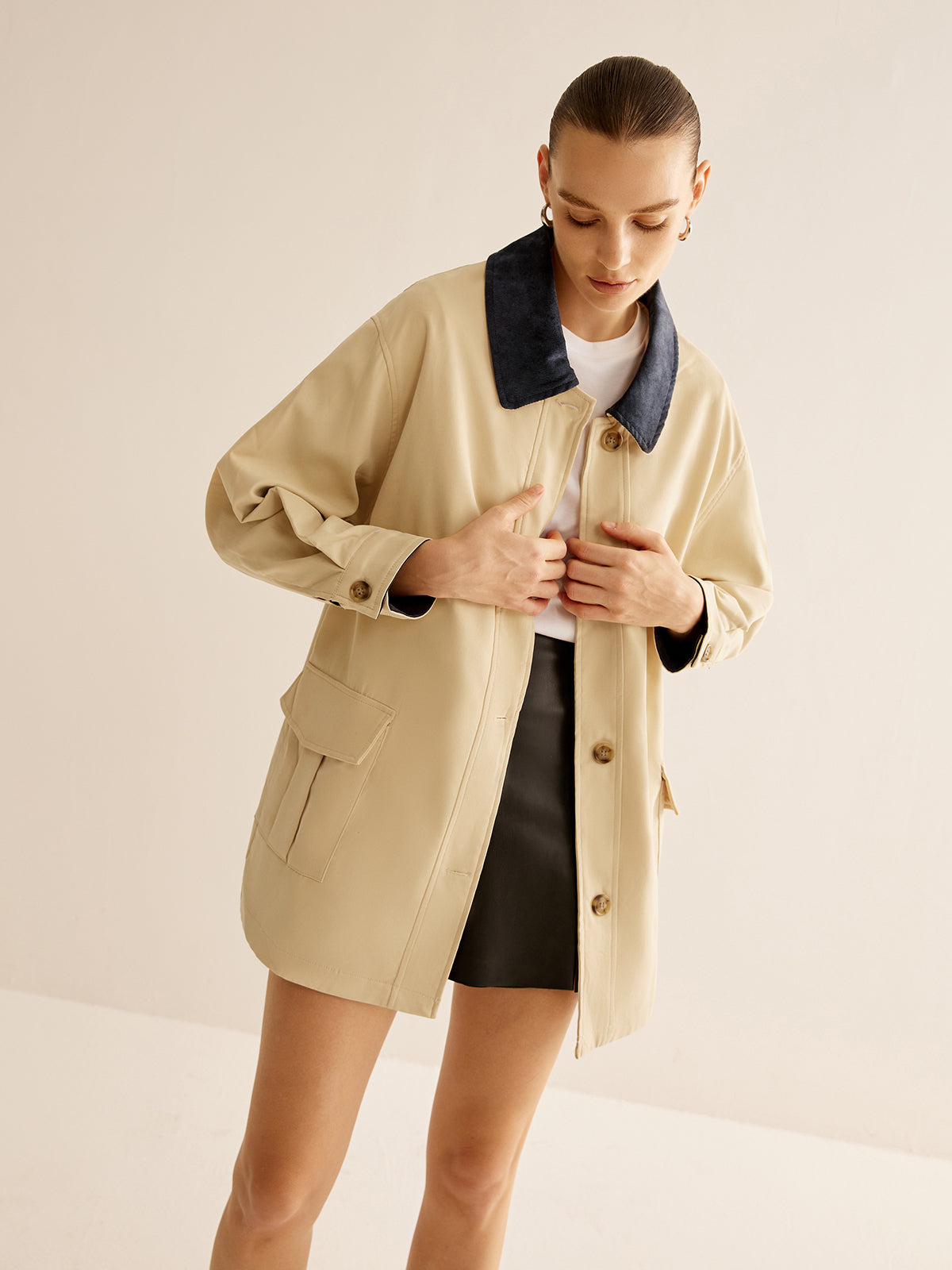 WW | Baumwolle Kontrastkragen Knopfjacket
