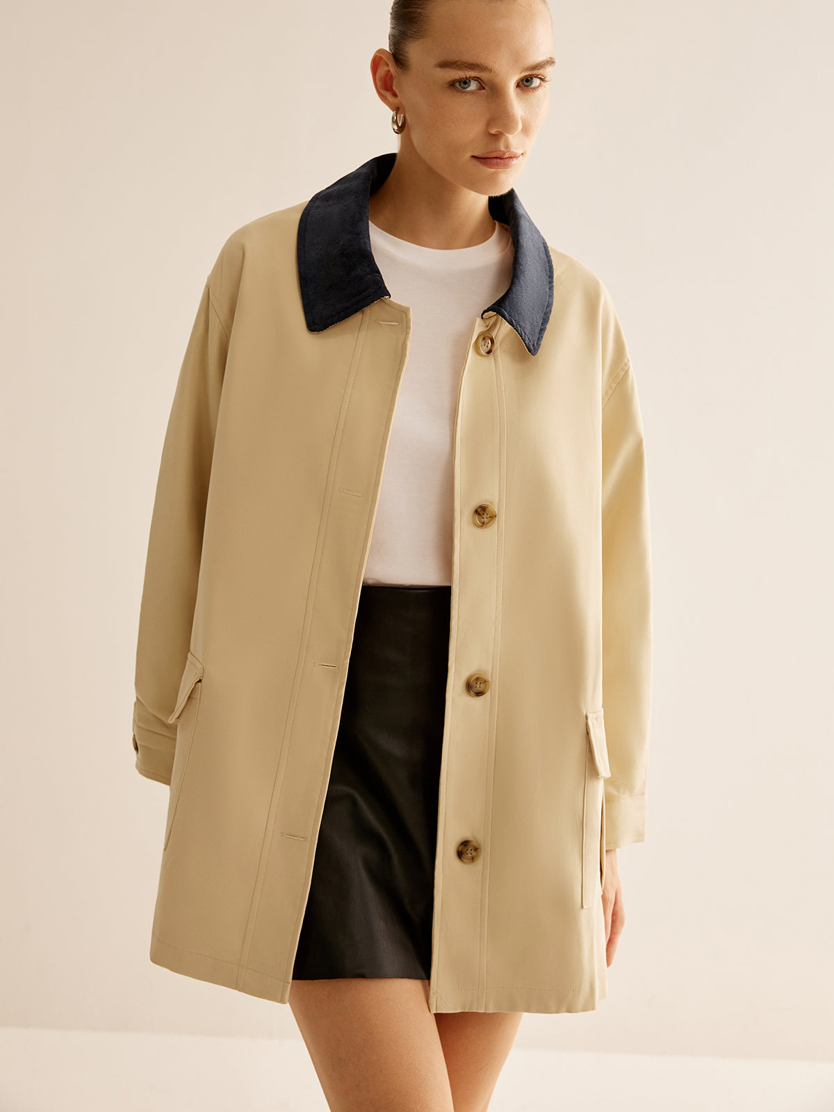 WW | Baumwolle Kontrastkragen Knopfjacket