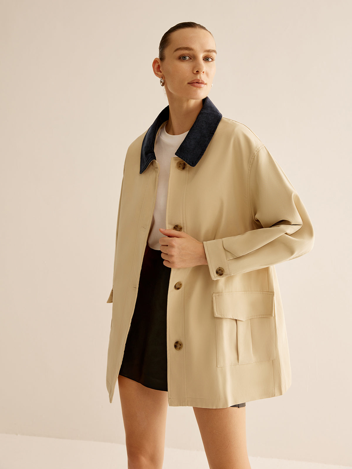 WW | Baumwolle Kontrastkragen Knopfjacket