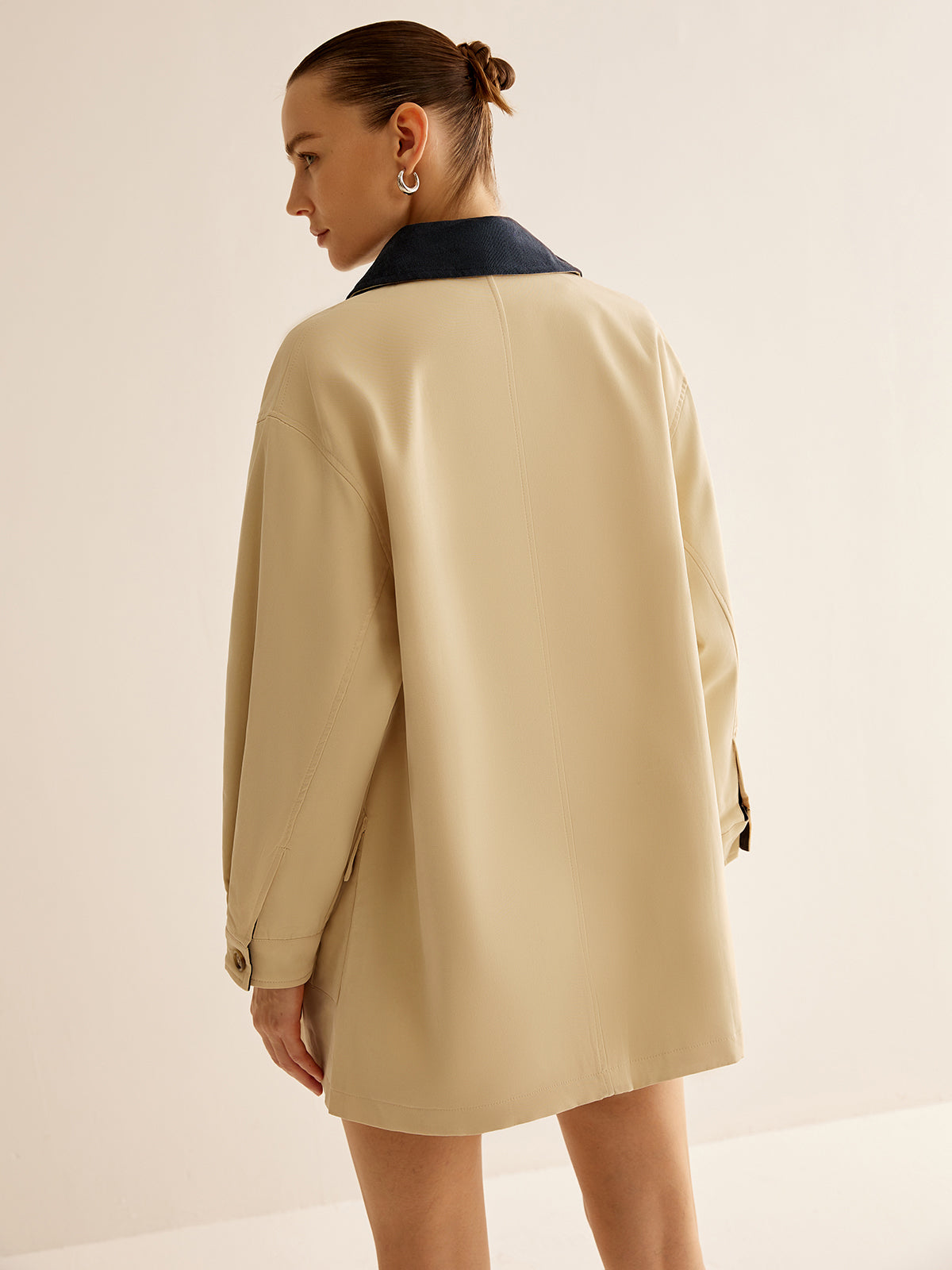 WW | Baumwolle Kontrastkragen Knopfjacket