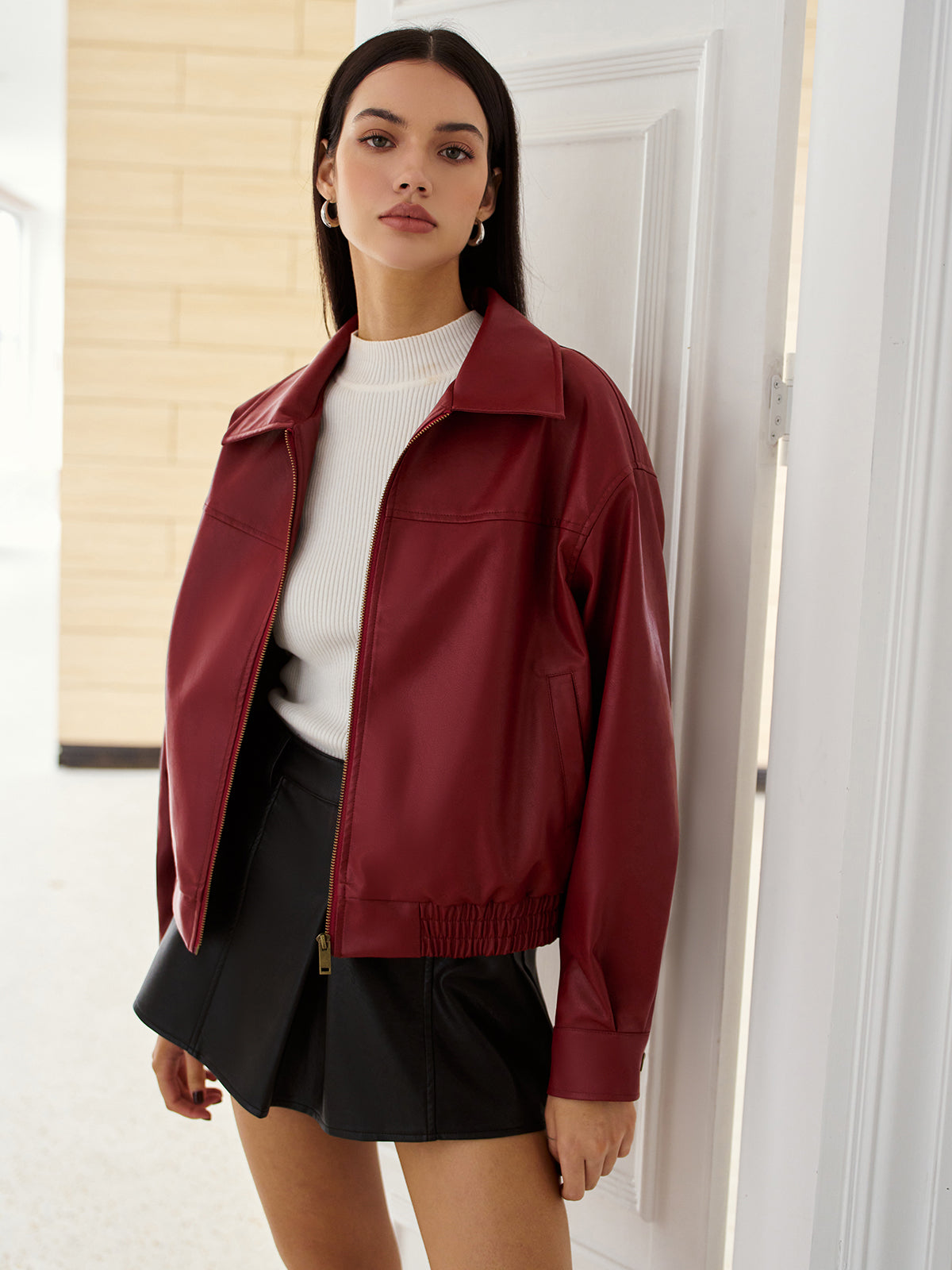 WW | Leder Zip Polo Jacke