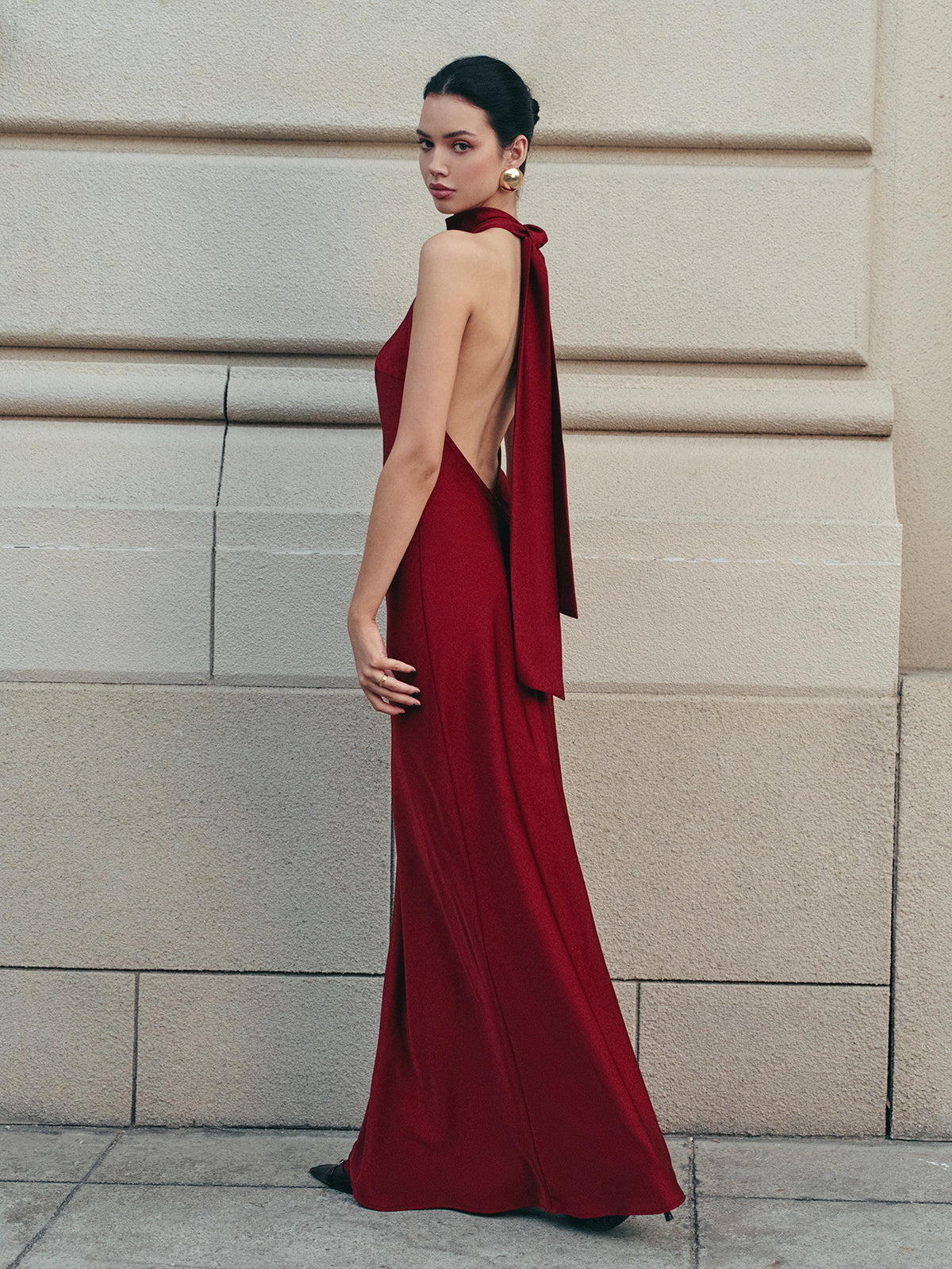 WW | Offene Rücken Satin Halter Kleid