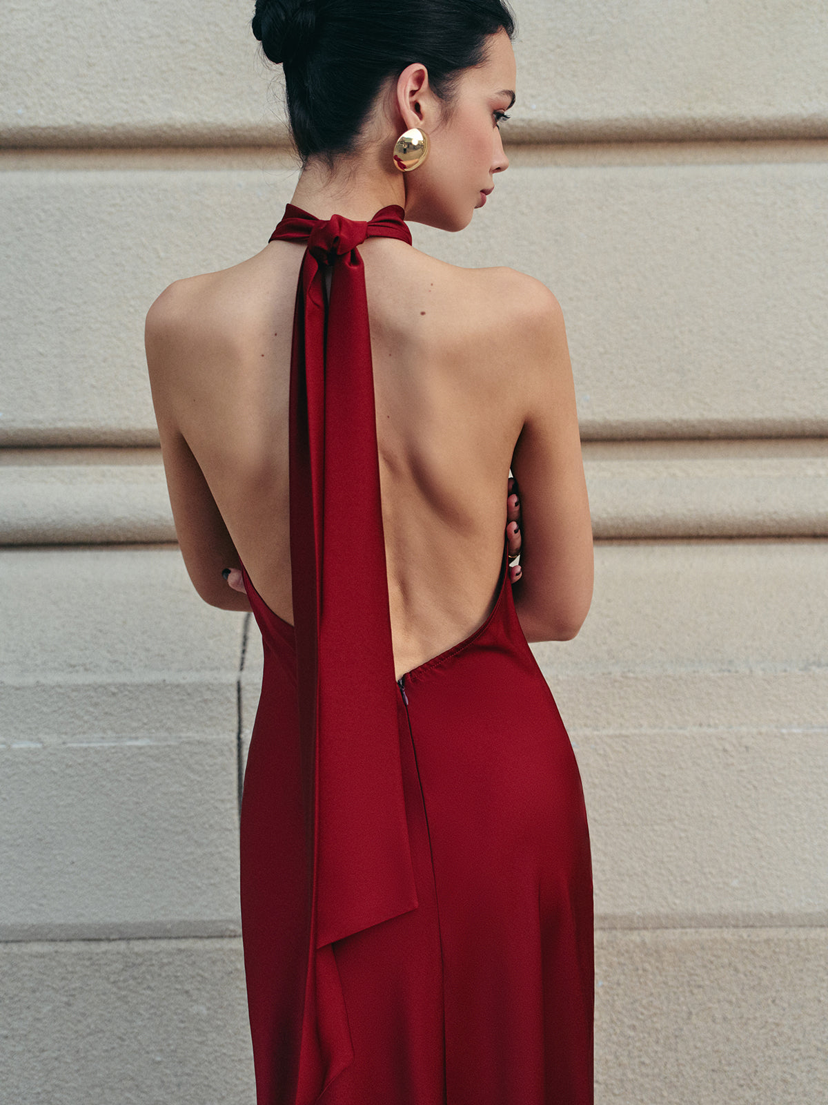 WW | Offene Rücken Satin Halter Kleid