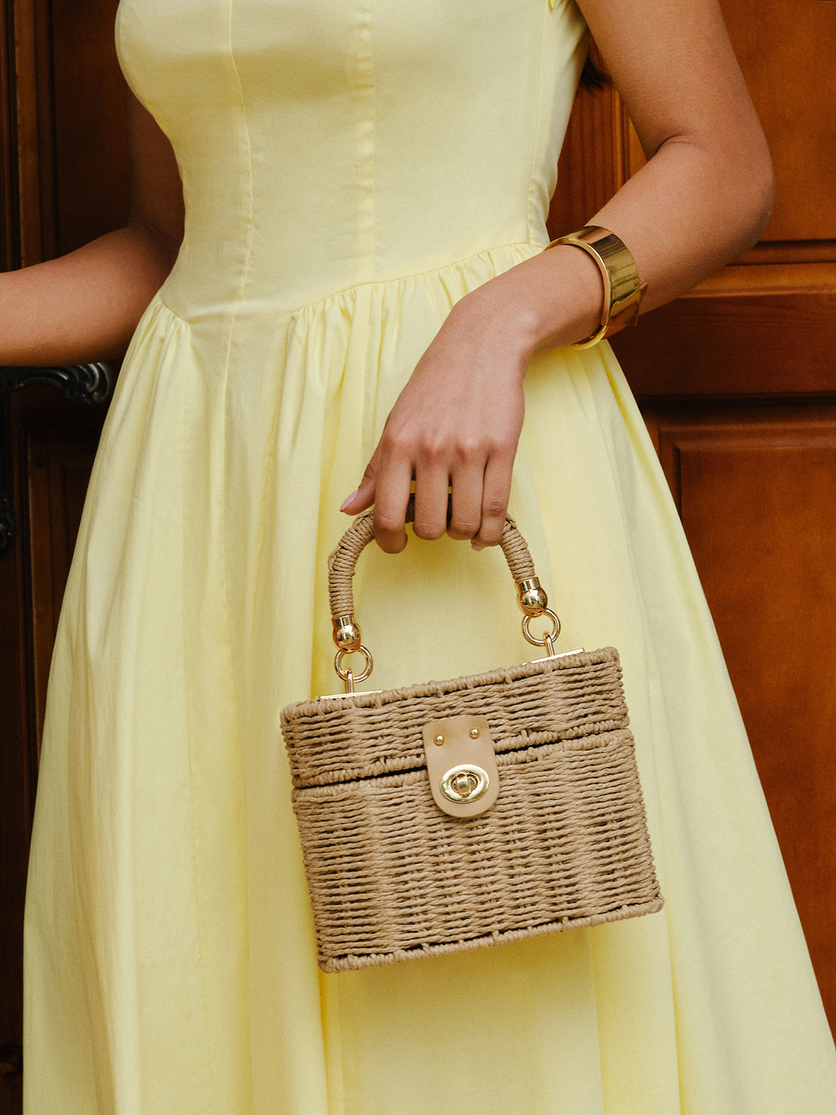 WW | Geflochtene Rattan Box Tasche Mit Drehverschluss