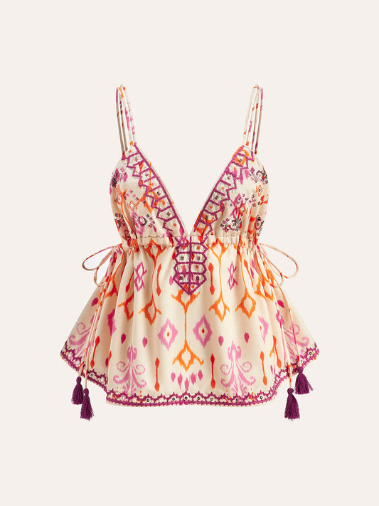 WW | Bestickte Boho Quastenbinder Cami Top
