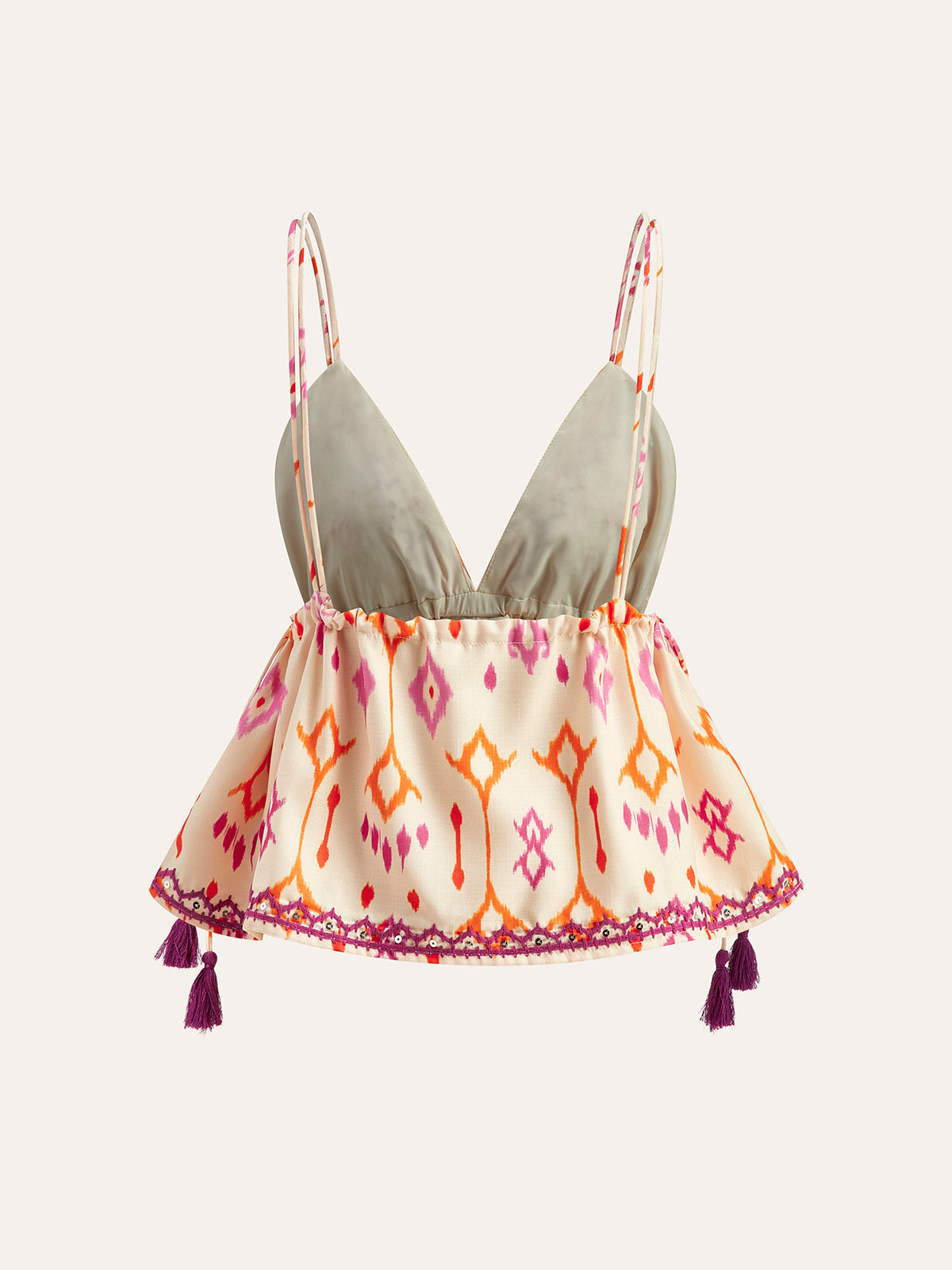 WW | Embroidered Boho Tassel Tie Cami Top