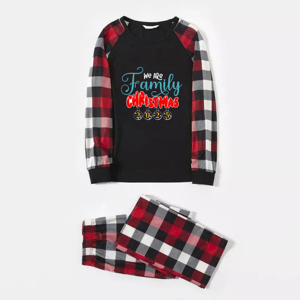 WW | Christmas Family Matching Pyjamas - Red and Grey Plaid PJs Set with "We are Family Christmas" Print