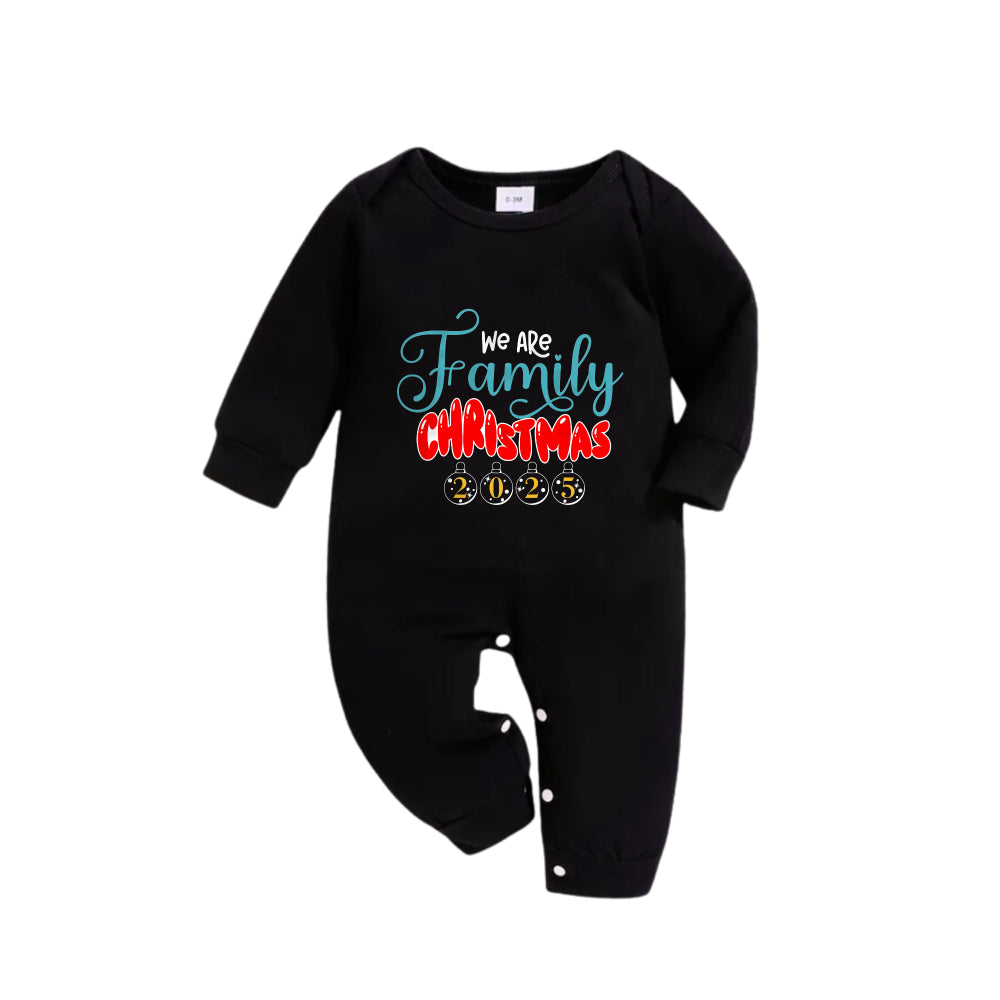 WW | Christmas Family Matching Pajamas - Black Top and Green Plaid Pants PJs Set with "We Are Family Christmas 2025" Print