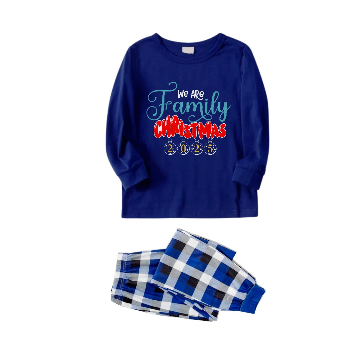 WW | Christmas Family Matching Pajamas - Navy & White Plaid PJs Set with "We are Family Christmas 2025" Print