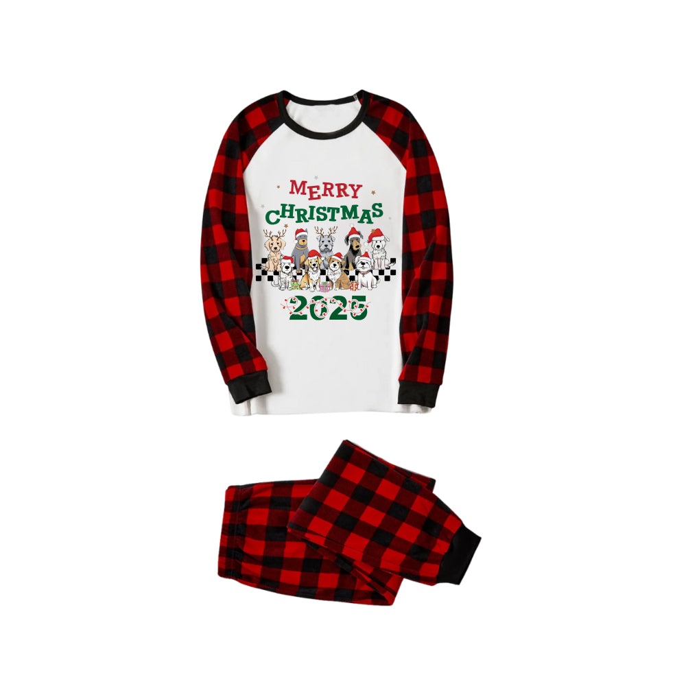 WW | Rote und schwarze karierte Weihnachts-Pyjama-Set mit süßem Hund und fröhlichem Weihnachten 2025 Cartoon-Druck