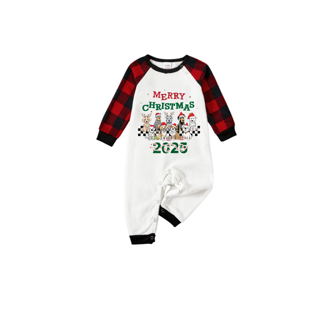 WW | Rote und schwarze karierte Weihnachts-Pyjama-Set mit süßem Hund und fröhlichem Weihnachten 2025 Cartoon-Druck