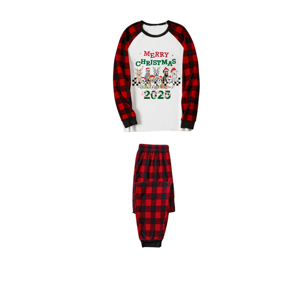 WW | Rote und schwarze karierte Weihnachts-Pyjama-Set mit süßem Hund und fröhlichem Weihnachten 2025 Cartoon-Druck