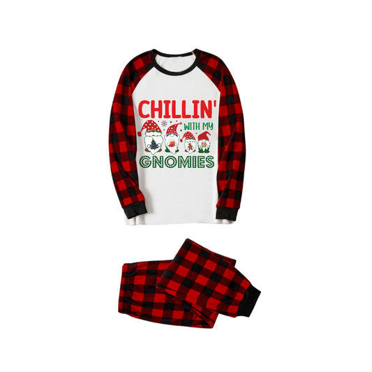 WW | Rote und schwarze Karierte Weihnachts-Pyjama-Set mit "Chillin With My Gnomies" Druck