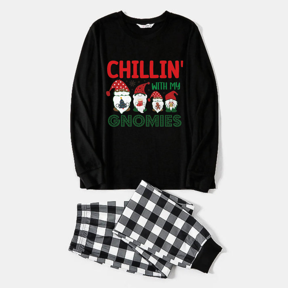 WW | Black and White Plaid Christmas Pajama Set with "Chillin With My Gnomies" Colorful Print