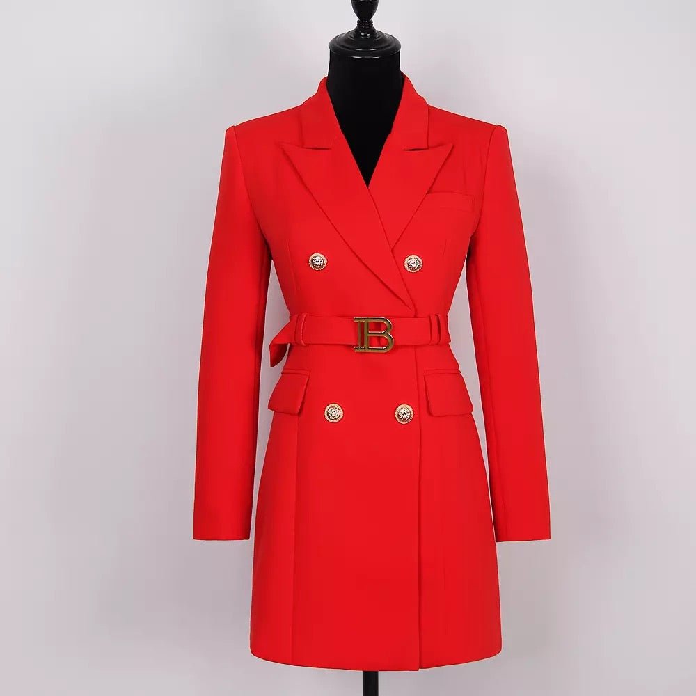WW | Doppelreiher Blazer Kleid - Goldene Knopfakzente - Maßgeschneiderte Eleganz - Vielseitiger Stil