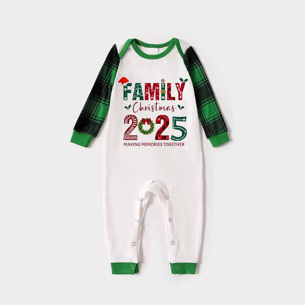 WW | Green Raglan Top Green Plaid Print "FAMILY Christmas 2025" and Christmas Pattern Print Christmas Pajama Set