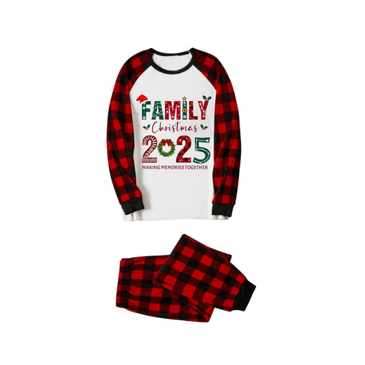WW | Rote und schwarze Karierte Weihnachts-Pyjama-Set mit Familien-Weihnachten 2025 Bunter Textdruck